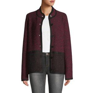 Karl Lagerfeld Black and White Marbled Color Block Button Down Sweater